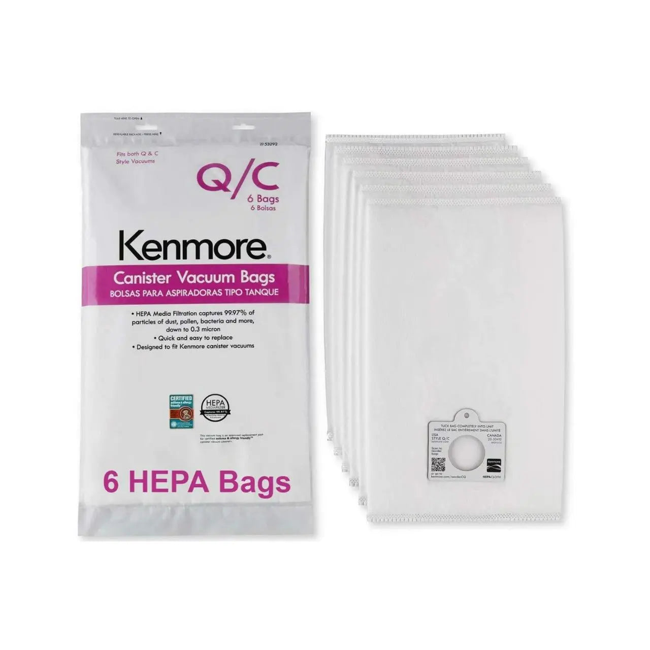 Genuine 6-Pack Кеnmоrе Canister Vacuum Bags 53292 Type Q - C HEPA for Canister Vacuums Cleaner Kenmore