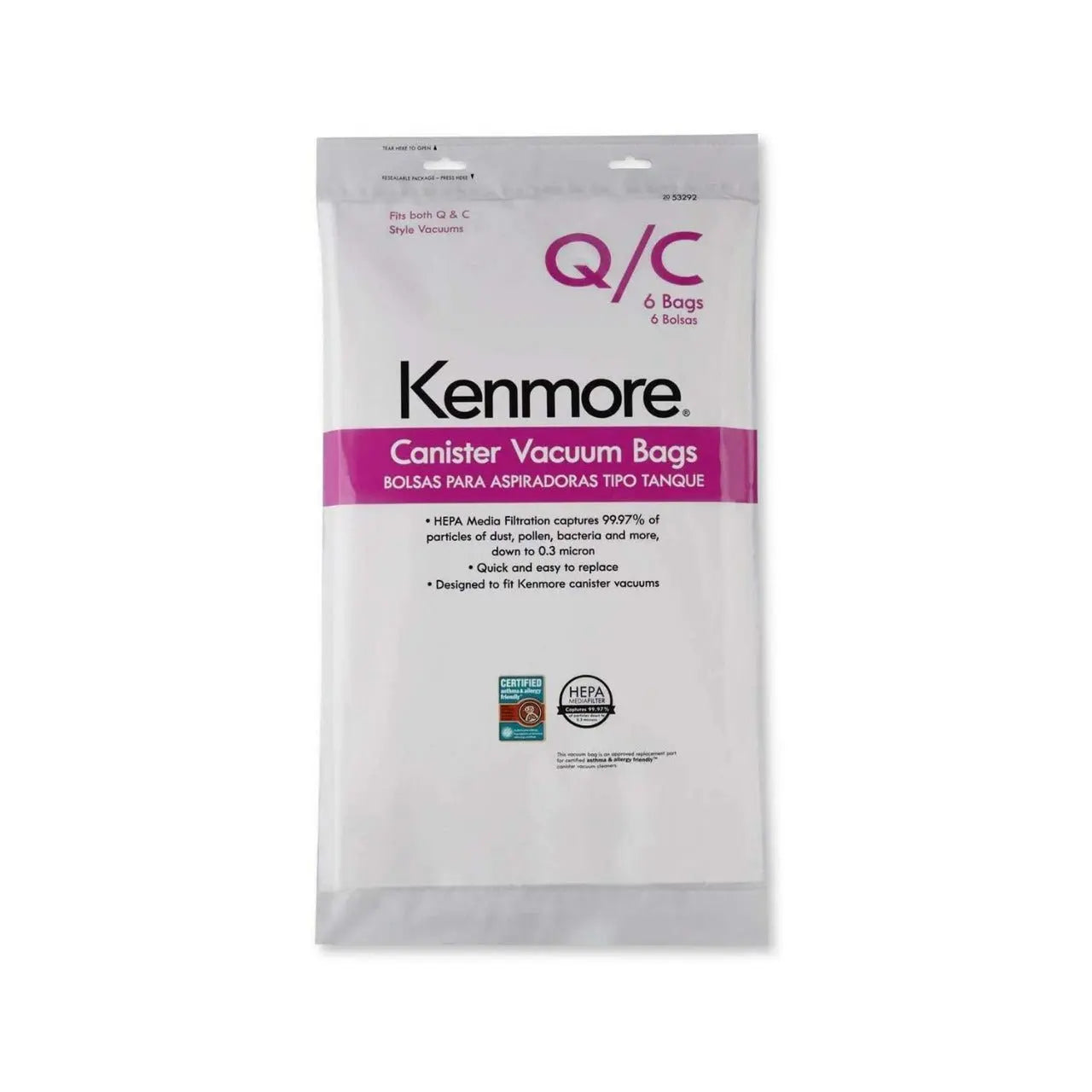 Genuine 6-Pack Кеnmоrе Canister Vacuum Bags 53292 Type Q - C HEPA for Canister Vacuums Cleaner Kenmore